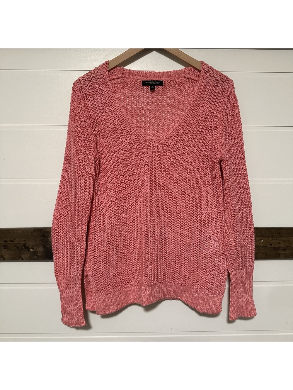 Banana Republic 100% Italian Linen Coral Open Knit Sweater Women’s Small